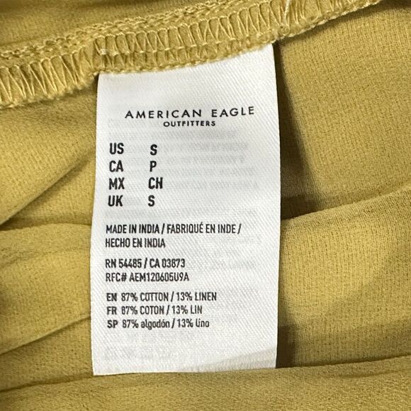 American Eagle Linen Blend Shorts Women S Mustard Yellow Belted Pleated Boho NEW - Picture 10 of 12